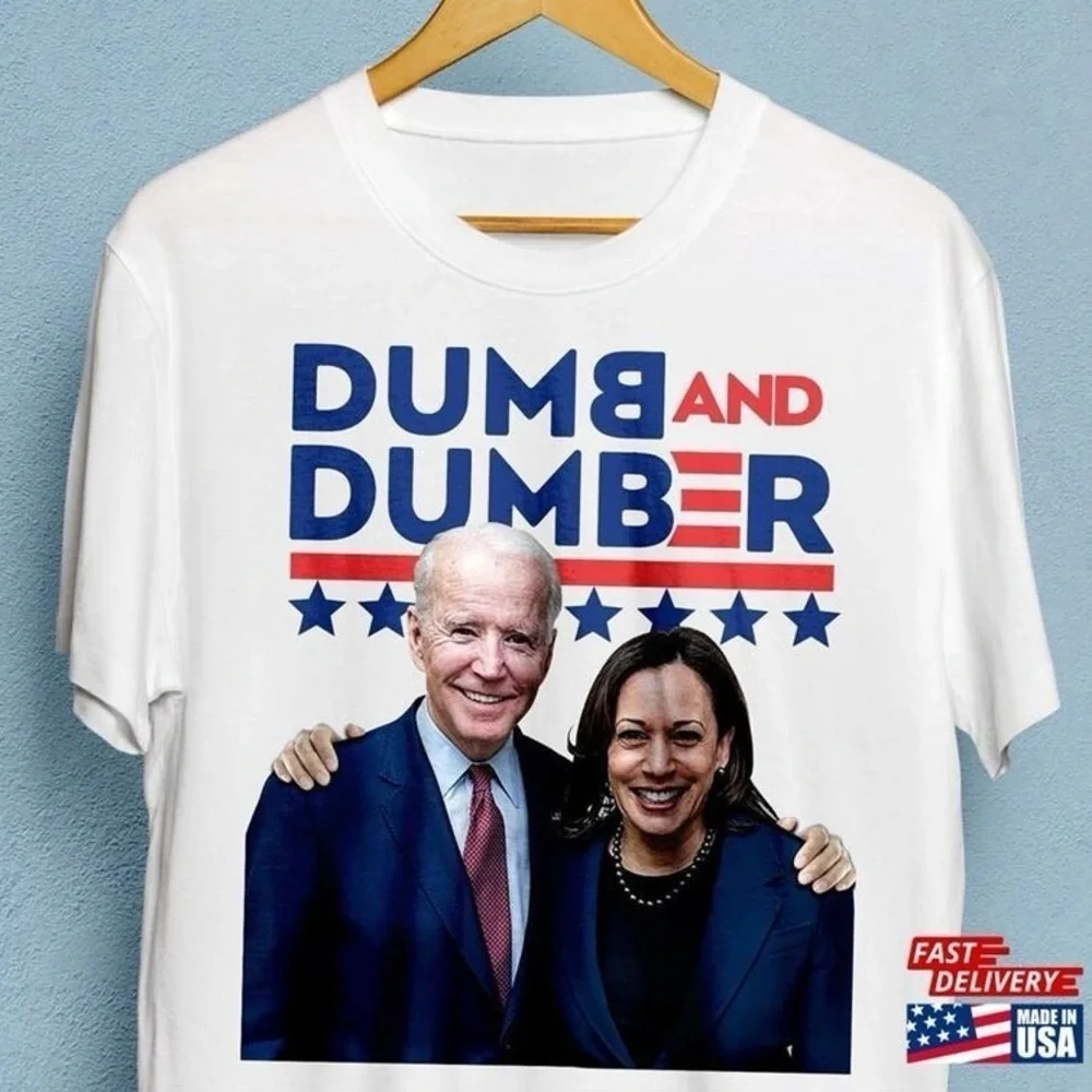 NWOT Dumb & Dumber Biden Harris Republican Political Novelty Graphic Tee Shirt - Picture 4 of 8